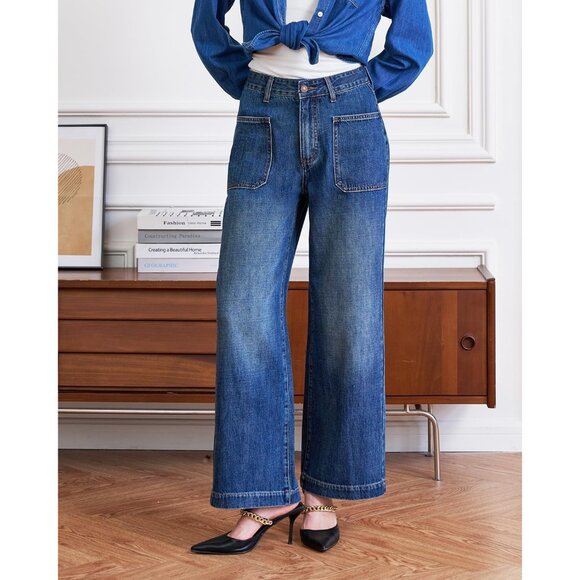 Women’s High Waisted Stretchy Wide Leg Jeans Tummy Control Casual Pants - Picture 4 of 7